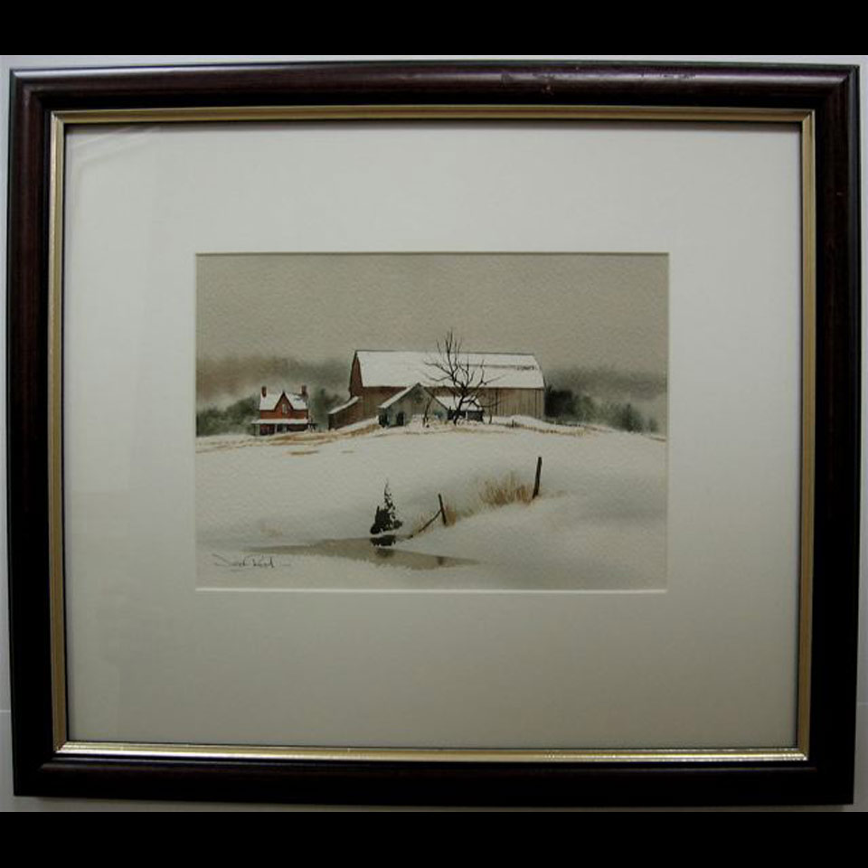 Appraisal: JACK HENRY REID - CANADIAN FARM IN WINTER WATERCOLOUR SIGNED