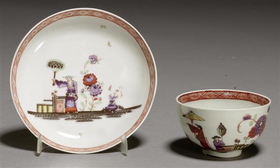 Appraisal: SIX CUPS AND SAUCERS WITH 'STADLER' CHINESE FIGURES ZURICH CIRCA