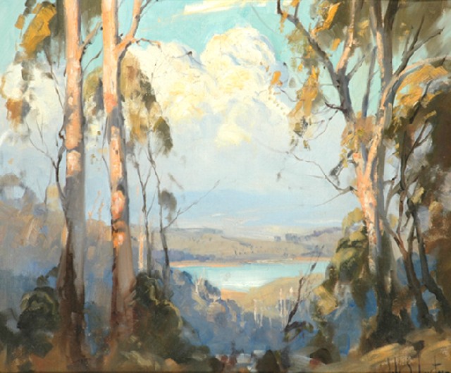 Appraisal: John S Loxton - Silvan Dam oil on canvas signed