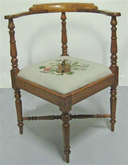 Appraisal: Federal cherry corner chair circa Having ring-turned tapering supports on