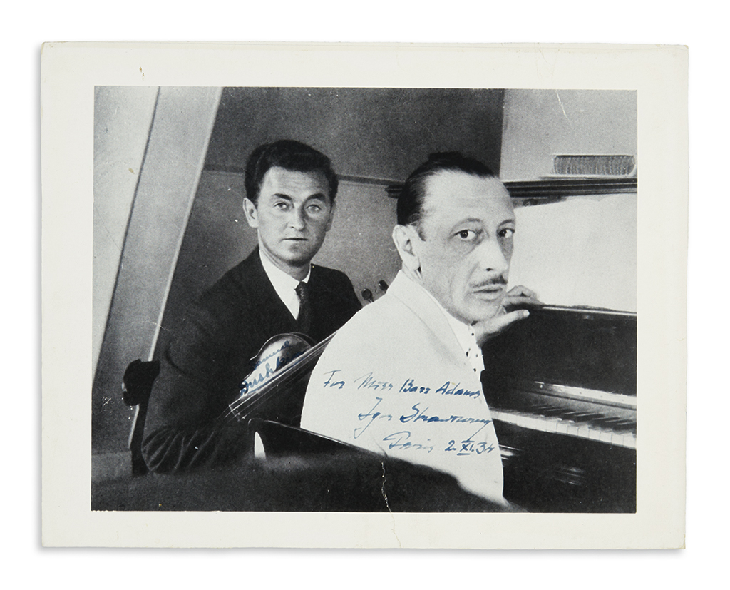 Appraisal: STRAVINSKY IGOR Photograph Signed and Inscribed For Miss Barr Adams