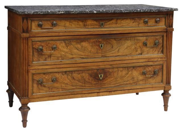 Appraisal: French Louis XVI style walnut commode th c having rectangular