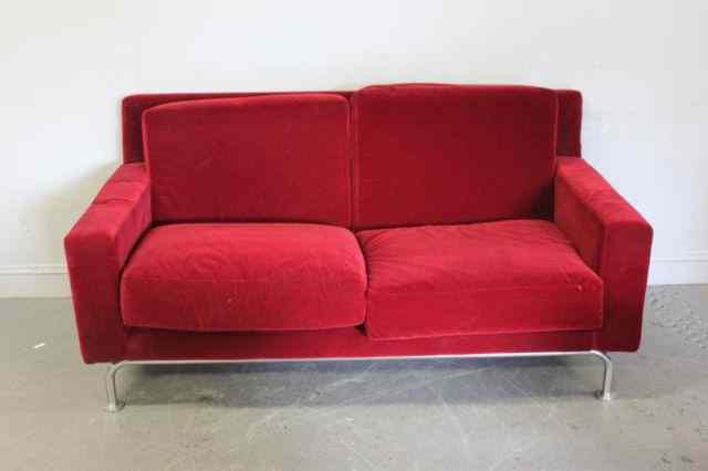 Appraisal: Art Deco Red Upholstered ''Meridian'' Loveseat From a Park Avenue