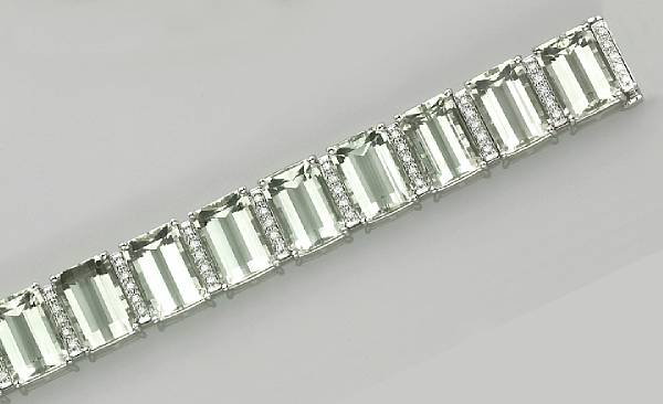 Appraisal: A green quartz diamond and eighteen karat white gold bracelet