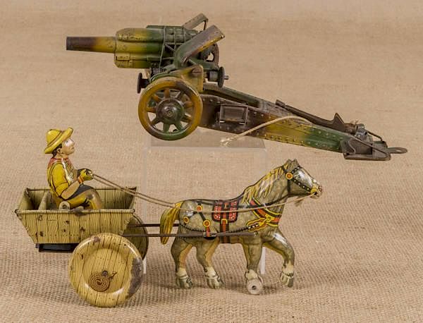 Appraisal: Marx tin wind-up horse drawn hay cart '' l tog