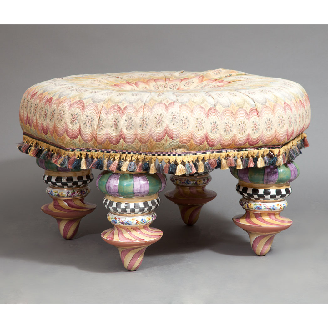 Appraisal: Upholstered Ottoman Mackenzie-Childs New York last quarter of the th