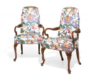 Appraisal: A PAIR OF GEORGE II STYLE MAHOGANY OPEN ARMCHAIRS A