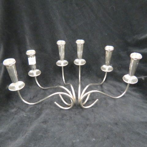 Appraisal: Pair of Sterling Silver Candelabra mid-century modern design triple sconce