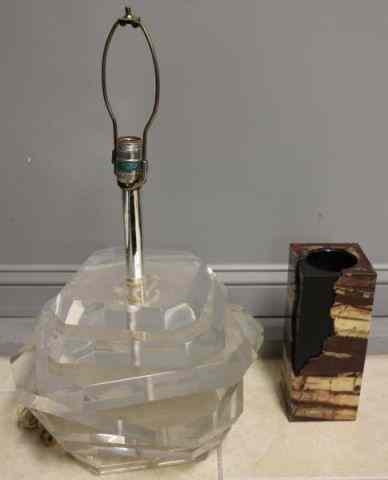 Appraisal: Midcentury Karl Springer Lucite Lamp and a StoneVase From a