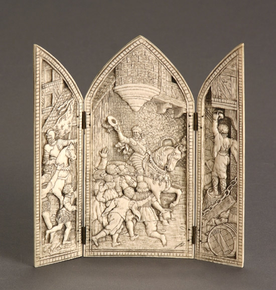 Appraisal: Continental Ivory Triptych of Crusaders Possibly Dieppe th Century Depicting