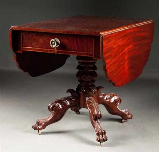 Appraisal: American Classical carved mahogany drop-leaf table New York circa pedestal