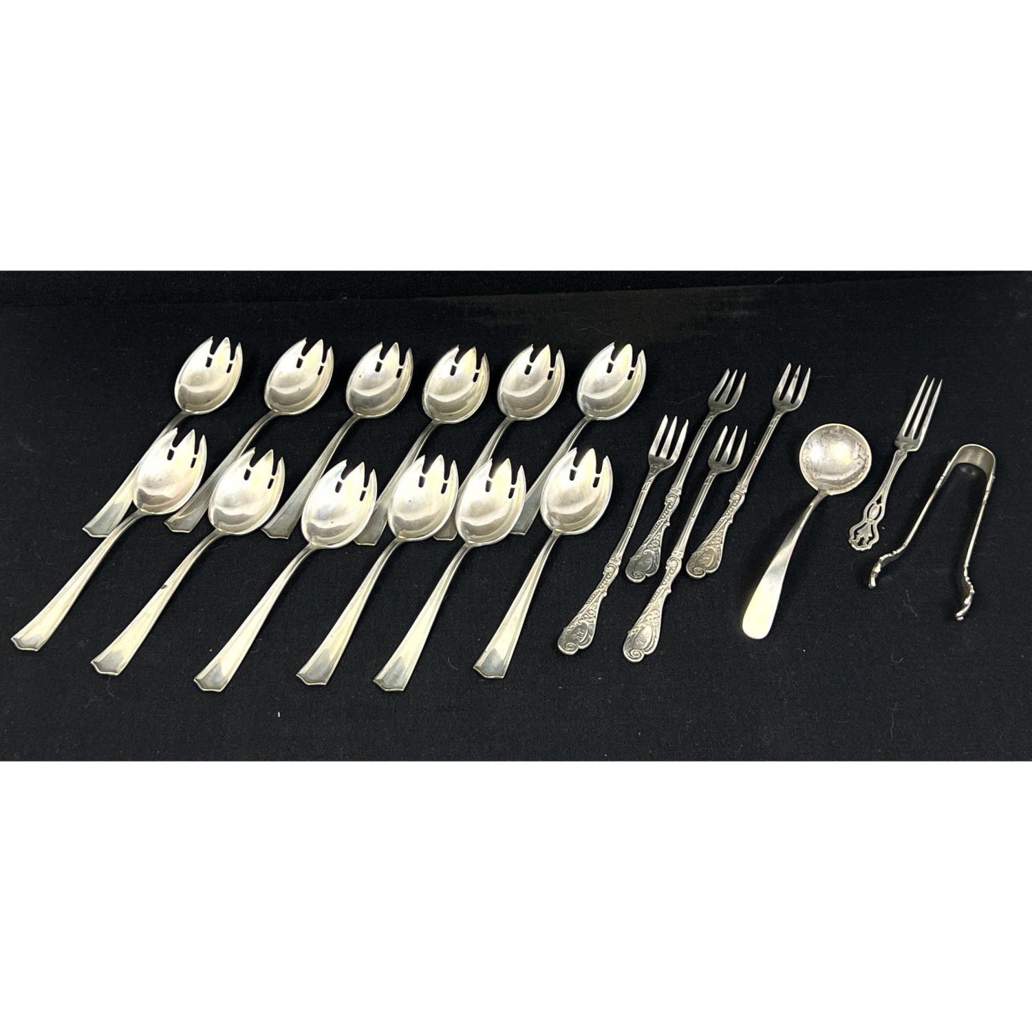 Appraisal: pcs Sterling Silver Flatware Sporks tongs spoons etc Dimensions H