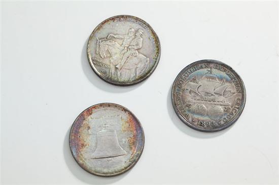 Appraisal: THREE SILVER HALF-DOLLARS Columbian Expo Stone Mountain And American Independence