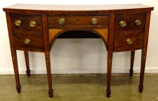 Appraisal: very fine Georgian inlaid mahogany satinwood bow front sideboard spade