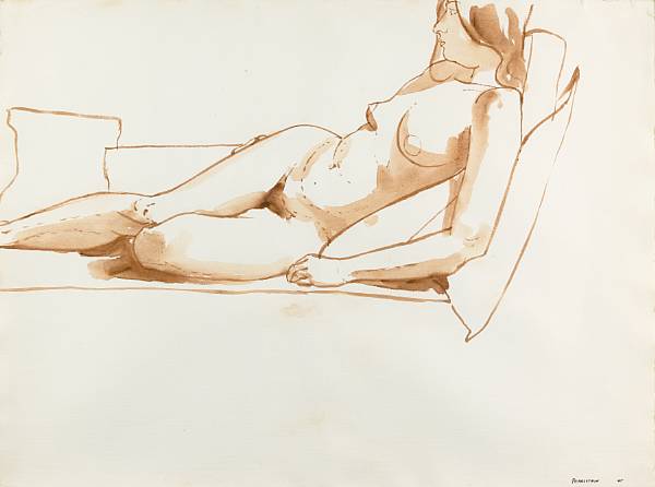 Appraisal: Philip Pearlstein American born Reclining nude double-sided signed and dated