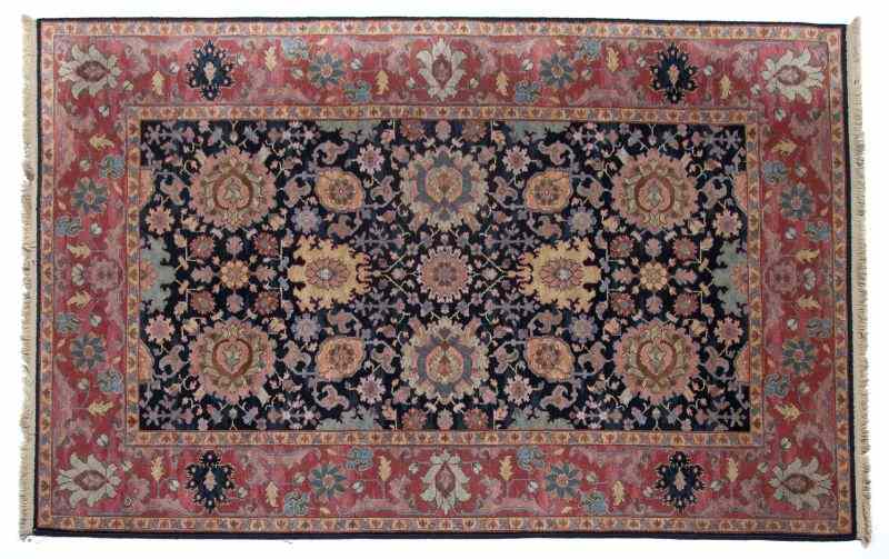 Appraisal: Karastan Kurdish Rugcontemporary with dark blue background floral medallions and