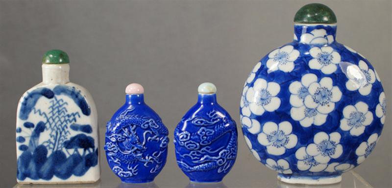 Appraisal: various porcelain snuff bottles w raised dragon decoration w blue