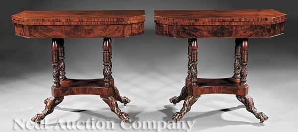 Appraisal: A Fine Pair of American Classical Carved Mahogany Games Tables