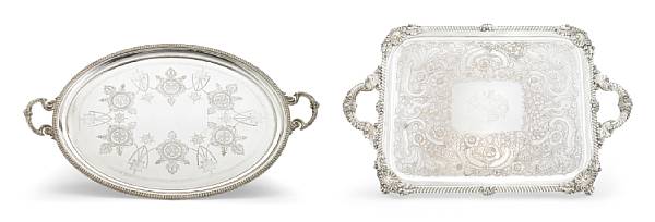 Appraisal: A Sheffield plate rectangular footed tray and a Victorian oval