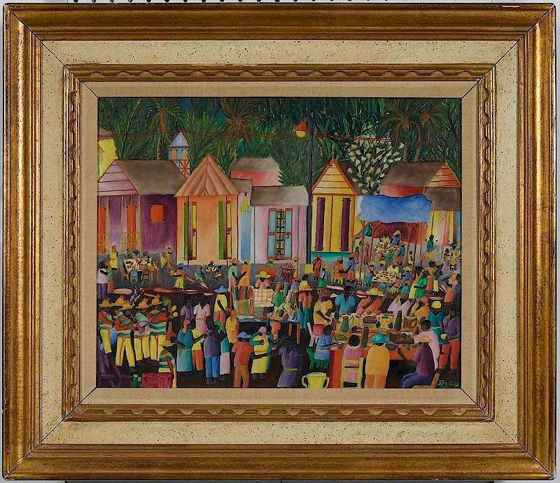 Appraisal: Joseph Jean-Gilles Haitian born Foire signed JJ n Gilles oil