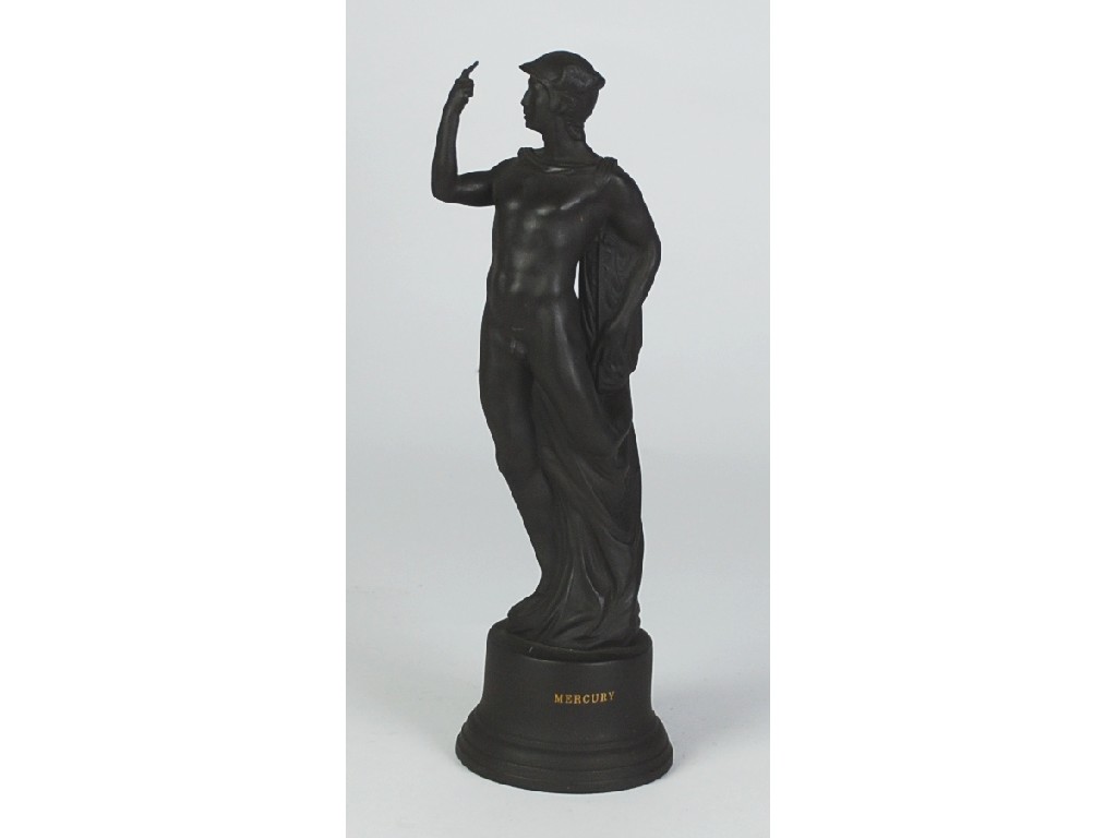 Appraisal: MODERN WEDGWOOD BLACK BASALT POTTERY FIGURE 'Mercury' on circular gilt