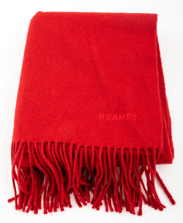 Appraisal: HERMES CASHMERE RED SCARF Vintage burgundy scarf by Hermes labeled