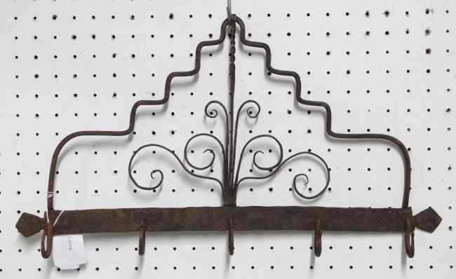 Appraisal: Blacksmith made iron hook rack '' x ''