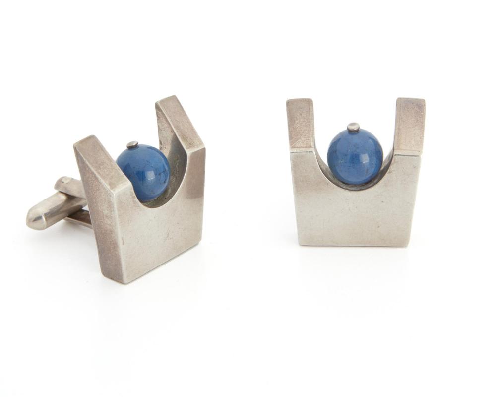 Appraisal: A pair of Antonio Pineda silver and blue stone cufflinks