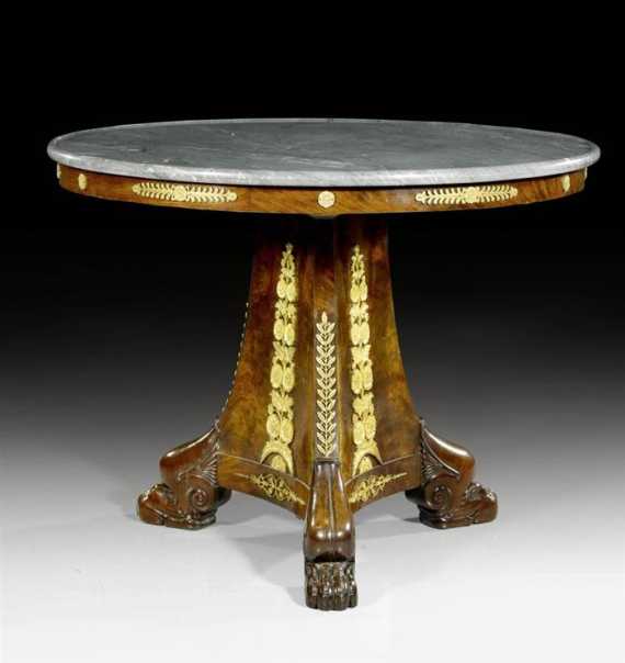 Appraisal: ROUND SALON TABLE AUX PATTES DE LION Empire restoration Paris