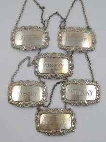 Appraisal: Six silver wine labels ranging in date from - Comprising