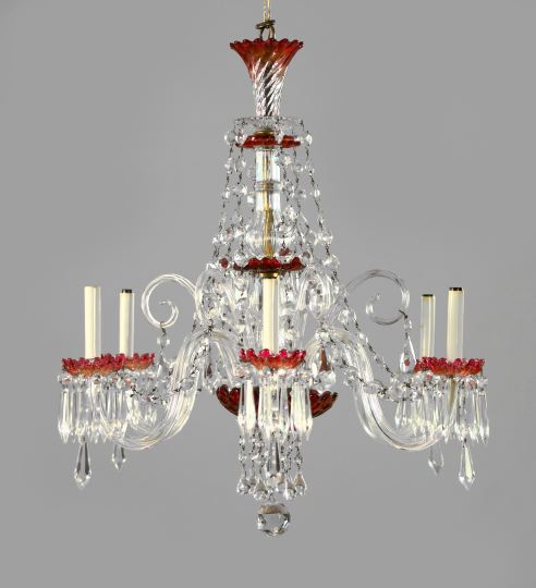 Appraisal: Good Baccarat Amberina and Colorless Glass Six-Light Tiered Chandelier the