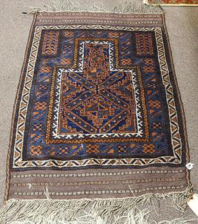 Appraisal: Turkmen prayer rug on wool foundation ' x ' Turkmen