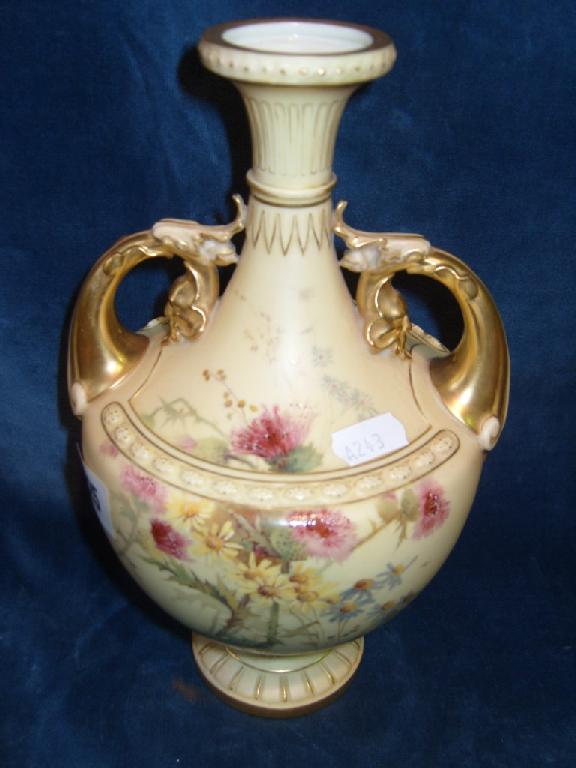 Appraisal: A Royal Worcester blush ivory -handled vase with painted decoration