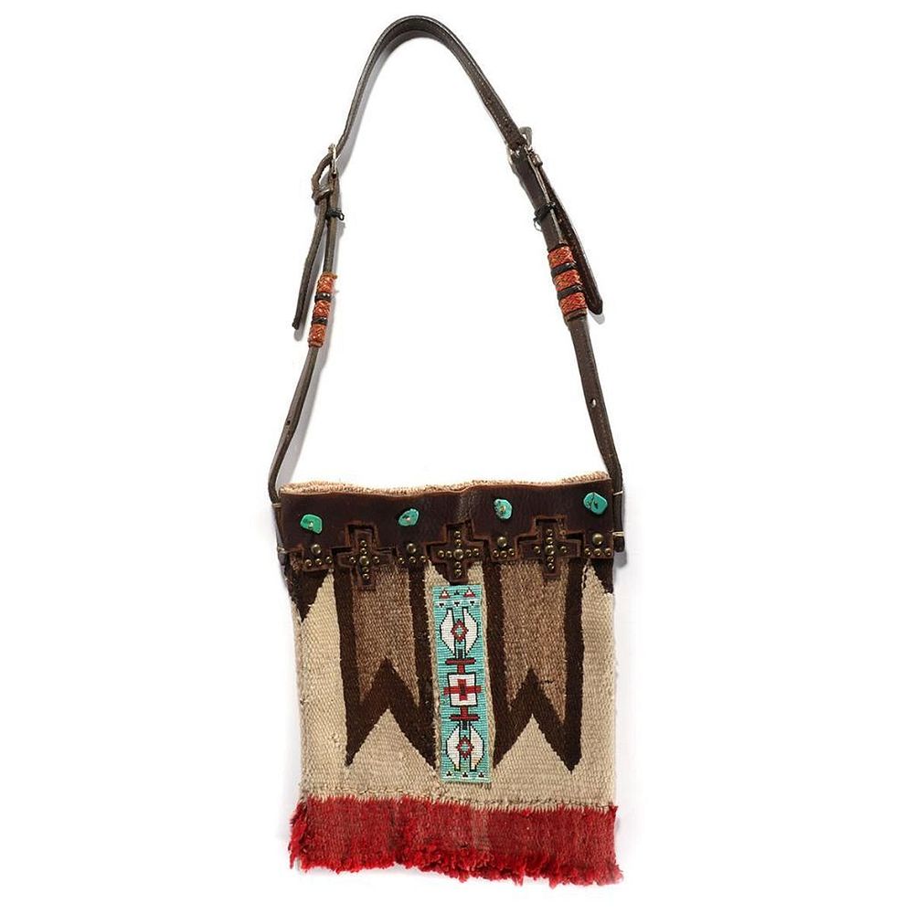 Appraisal: Southwestern Woven and Beaded Bag Set with turquoise beads and