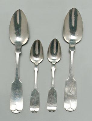 Appraisal: pieces coin silver flatware six serving spoons upturned tipt fiddle