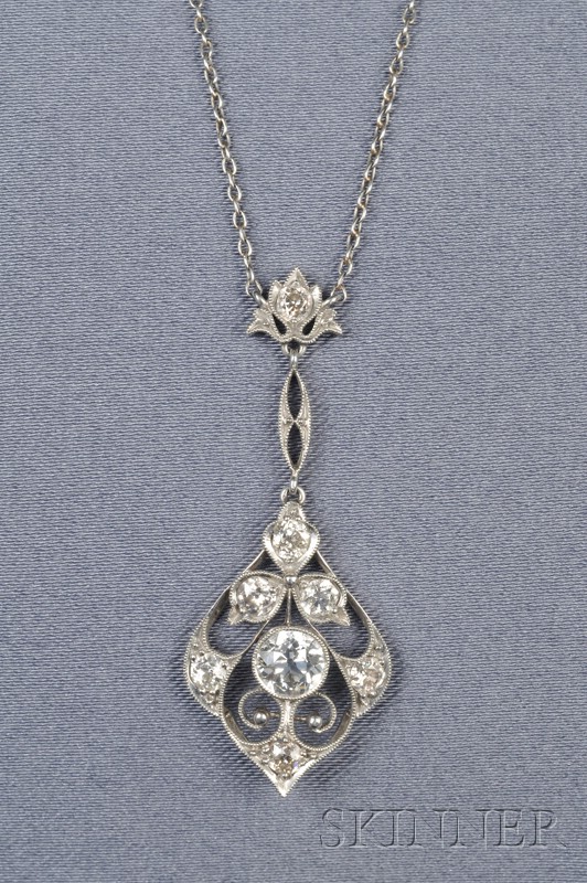 Appraisal: Art Deco Platinum and Diamond Pendant set throughout with old