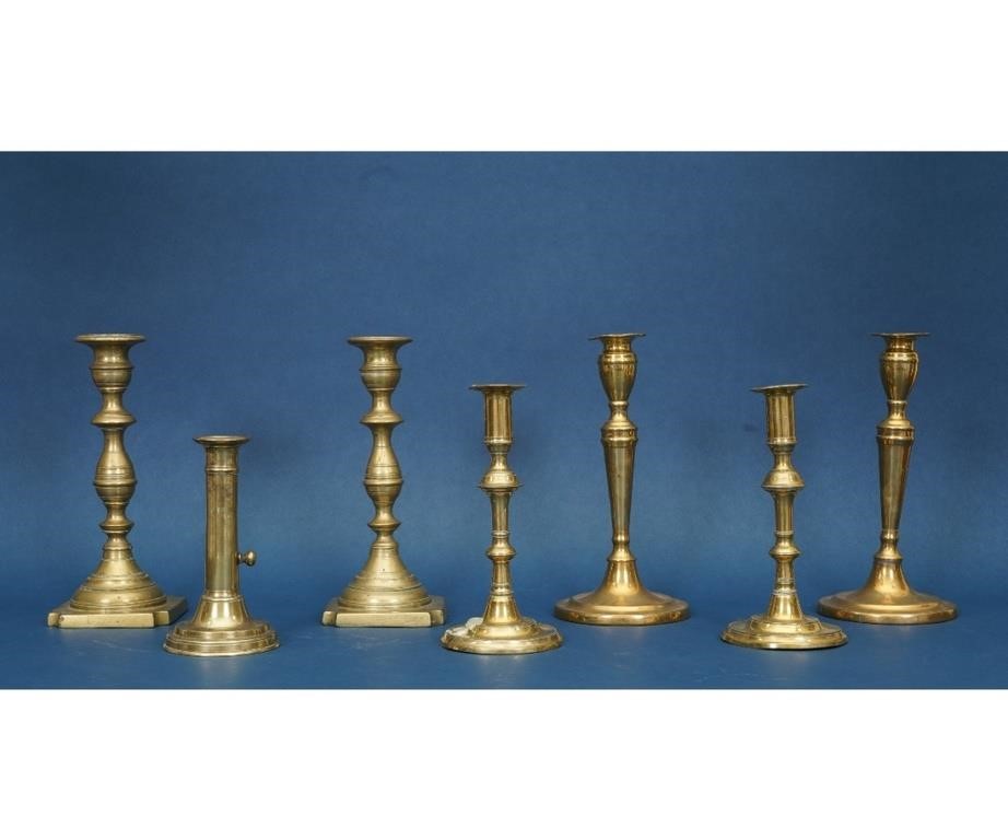 Appraisal: Three sets of brass candlesticks th c together with a