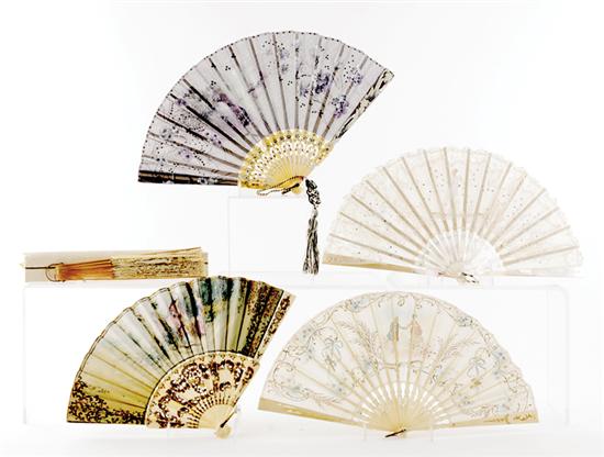 Appraisal: Collection of painted and lace hand fans th th century