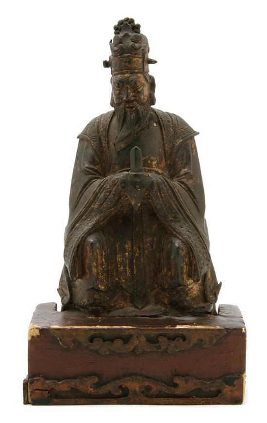 Appraisal: Ming Style Lacquered Bronze Figure having lacquer and gilt remnants