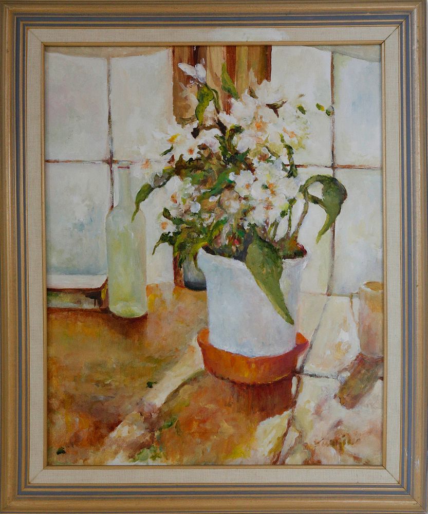 Appraisal: Peter Guarino Oil on Canvas Potted Orchid Peter Guarino Nantucket