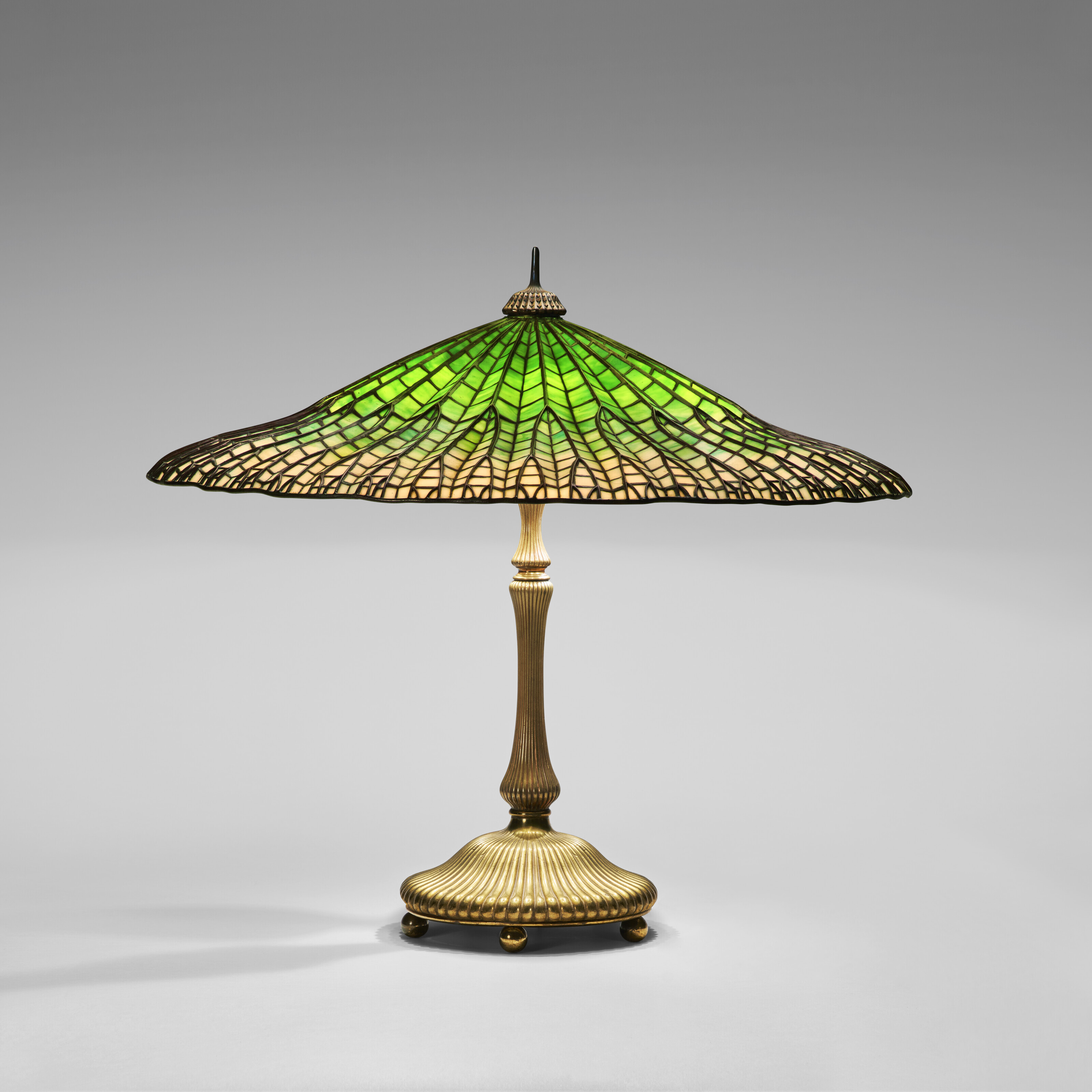 Appraisal: TIFFANY STUDIOS 'Lotus' Table Lamp circa leaded glass gilt bronze