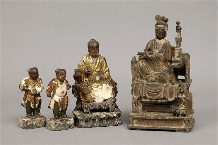 Appraisal: Four Chinese Polychrome Carved Wood Figures to in