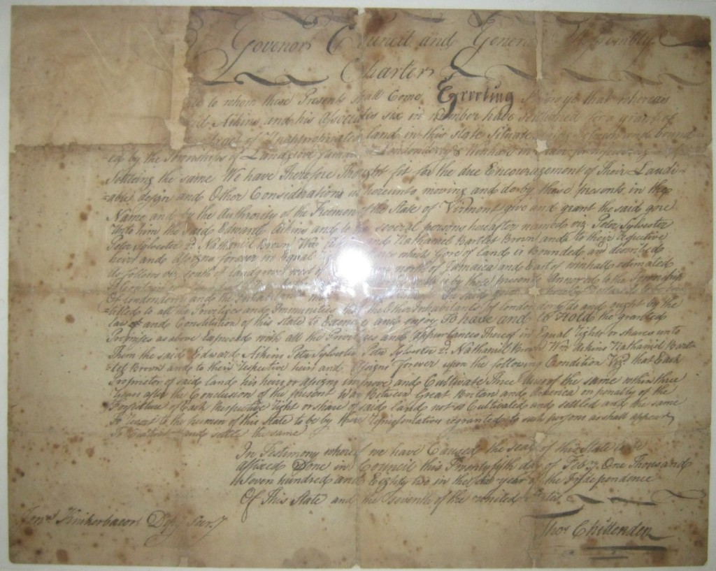 Appraisal: VERMONT CHITTENDEN THOMAS Document Signed Thos Chittenden as Governor granting