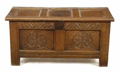 Appraisal: A late th century joined oak chest the triple panelled