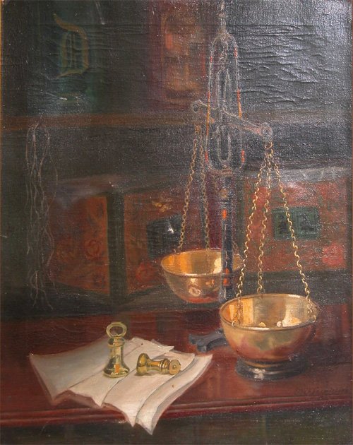 Appraisal: Artist Possibly Carmichael Ella A Title Still Life with Scale