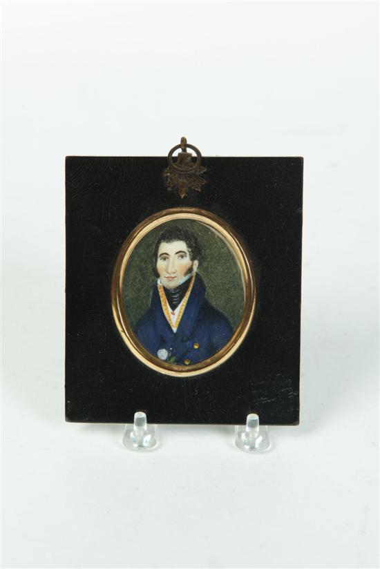 Appraisal: MINIATURE ON IVORY Probably American - Gentleman holding a flower