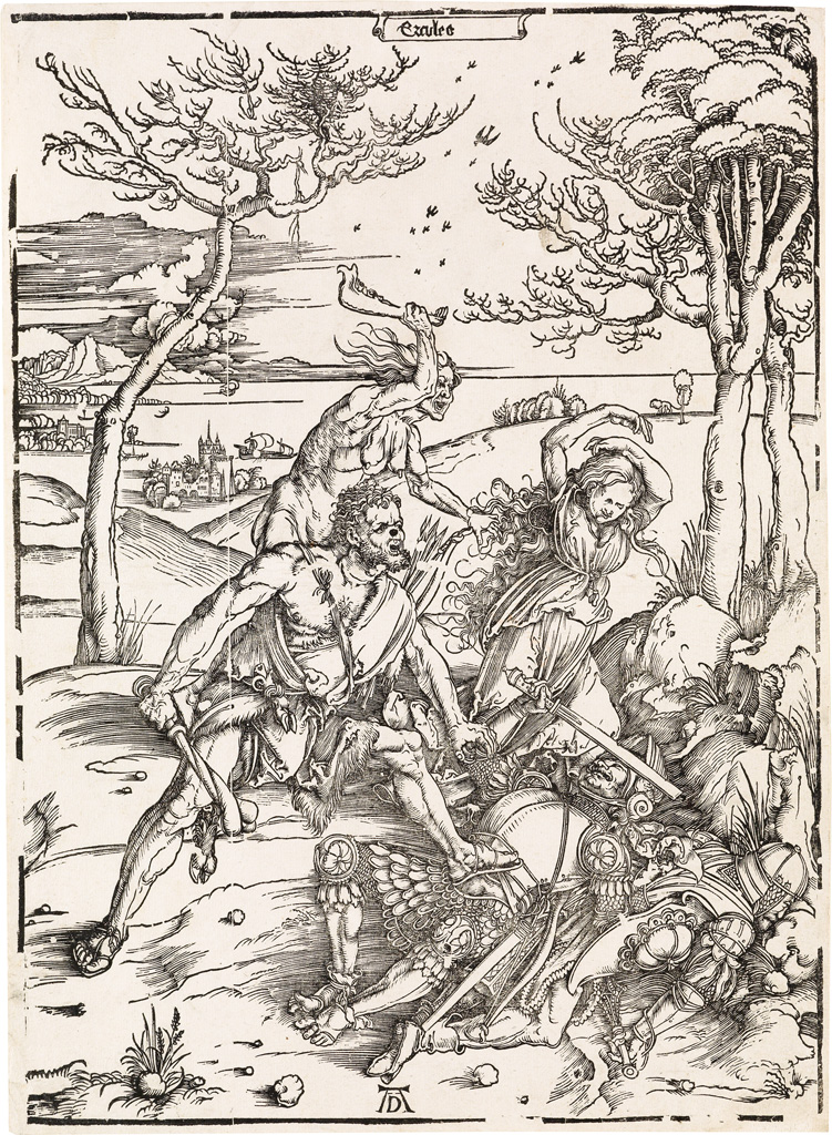 Appraisal: ALBRECHT D RER Hercules Conquering the Molionide Twins Woodcut -