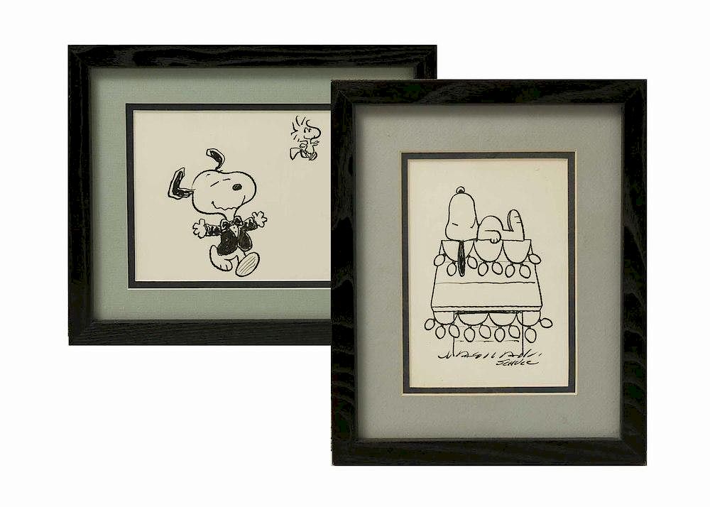 Appraisal: Two Charles Schulz Drawings Two framed Charles Schulz California -