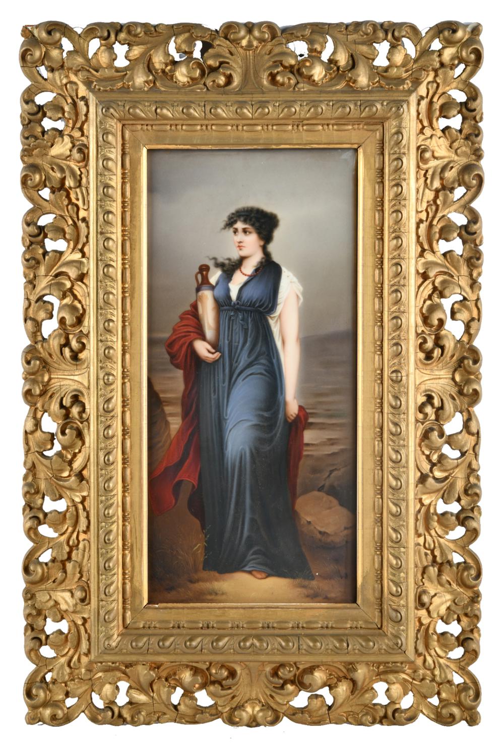 Appraisal: CONTINENTAL PORCELAIN PLAQUE WOMAN WITH AMPHORAimpressed number to verso Condition