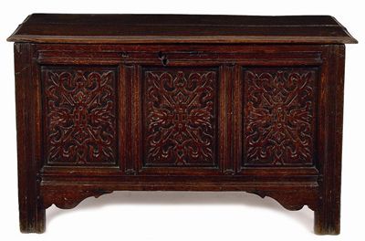 Appraisal: A Charles II joined oak chest the moulded edge hinged